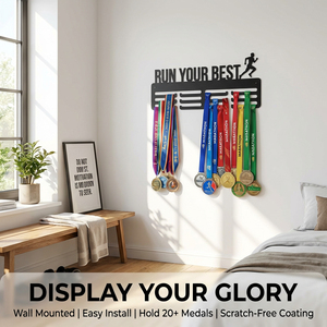 Support mural en métal découpé au laser avec texte personnalisé motivant – Ne jamais abandonner – Présentoir sportif – Porte-médailles et récompenses - Product Image 1