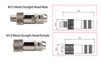 Connecteurs BNC M12 femelle étanches IP67, blindés en laiton, droits ou coudés, à vis, 4, 5, 8 broches, alimentation 60V