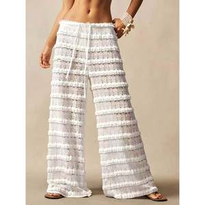 Pantalon large en crochet à volants pour femme avec cordon de serrage à la taille pour l'été - Product Image 2