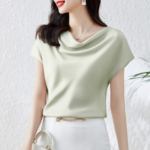 Blus Wanita Merk Fashion Atasan Musim Panas Bahan Sifon Polos Kasual Ukuran Besar 3XL Atasan Wanita Longgar - Product Image 5
