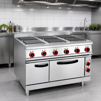 Cuisinière à gaz commerciale avec brûleurs, plaque de cuisson, four, en acier inoxydable, équipement de cuisson multifonction pour restaurant et cuisine