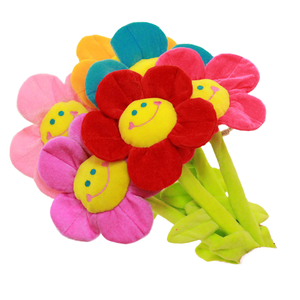 Caras felices coloridas, juguetes de girasol de margaritas de felpa súper suave, tallos flexibles suaves bordados, relleno de algodón PP, alivio del estrés - Product Image 2