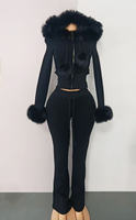 Vêtements Y2k, veste à capuche en fourrure, couleur contrastée unie, cardigan long à fermeture éclair, pantalon taille haute, style décontracté et sportif