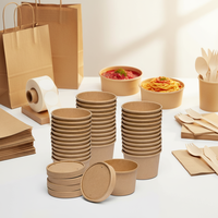 Seau à soupe en papier compostable avec couvercle, récipient alimentaire jetable en papier kraft pour bouillon et ragoût