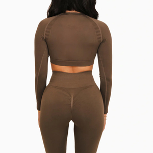 Workout Sets for Women 2 Piece Seamless Yoga Outfit running High Waisted Yoga Leggings <b>Crop</b> <b>Top</b> Gym Clothes Set - Product Image 2