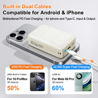 Batterie externe portable 20000 mAh à charge rapide avec prise CA pliable 22,5 W, chargeur sans fil magnétique intégré avec câble USB-C pour téléphone 17