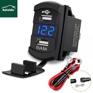 Chargeur de <span class=keywords><strong>prise</strong></span> de <span class=keywords><strong>voiture</strong></span> 4.2A <span class=keywords><strong>double</strong></span> port <span class=keywords><strong>USB</strong></span> 2.1A Fast Charge Mount avec LED rouge Voltmètre Moniteur Affichage sur 12V/24V (sans fil) - Product Image 1