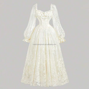 Custom Square Collar Lantern Sleeve Lace <strong>Dress</strong> for Women <strong>White</strong> Vintage Evening Gown Maxi <strong>Dresses</strong> - Product Image 4