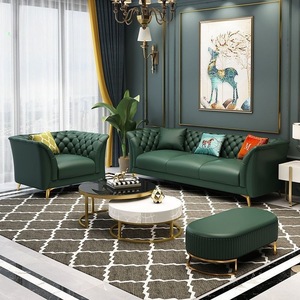 Canapé en cuir léger de luxe moderne américain de luxe Ensemble de meubles de salon Combinaison canapé d'angle en cuir - Product Image 2