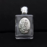 Bouteille en verre rose à motif de saint Boutique Bouteille d'eau en métal or et argent antique Bouteille de baptême religieux