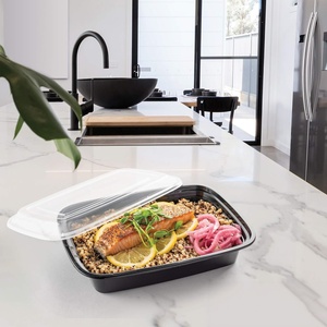 Boîtes à repas jetables en plastique noir pour emporter, contenants pour repas préparés - Product Image 4