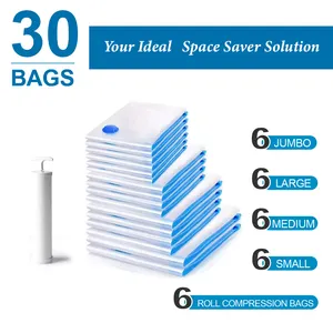 30 Pack Seller Polyester Smart Saver Reusable Hanging Vacuum Storage Big Bag For Clothing Packaging With Hand Pump