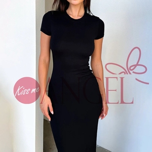 KISS ME <span class=keywords><strong>ANGEL</strong></span> estate moda donna tinta unita temperamento stretto girocollo manica corta abito lungo - Product Image 2