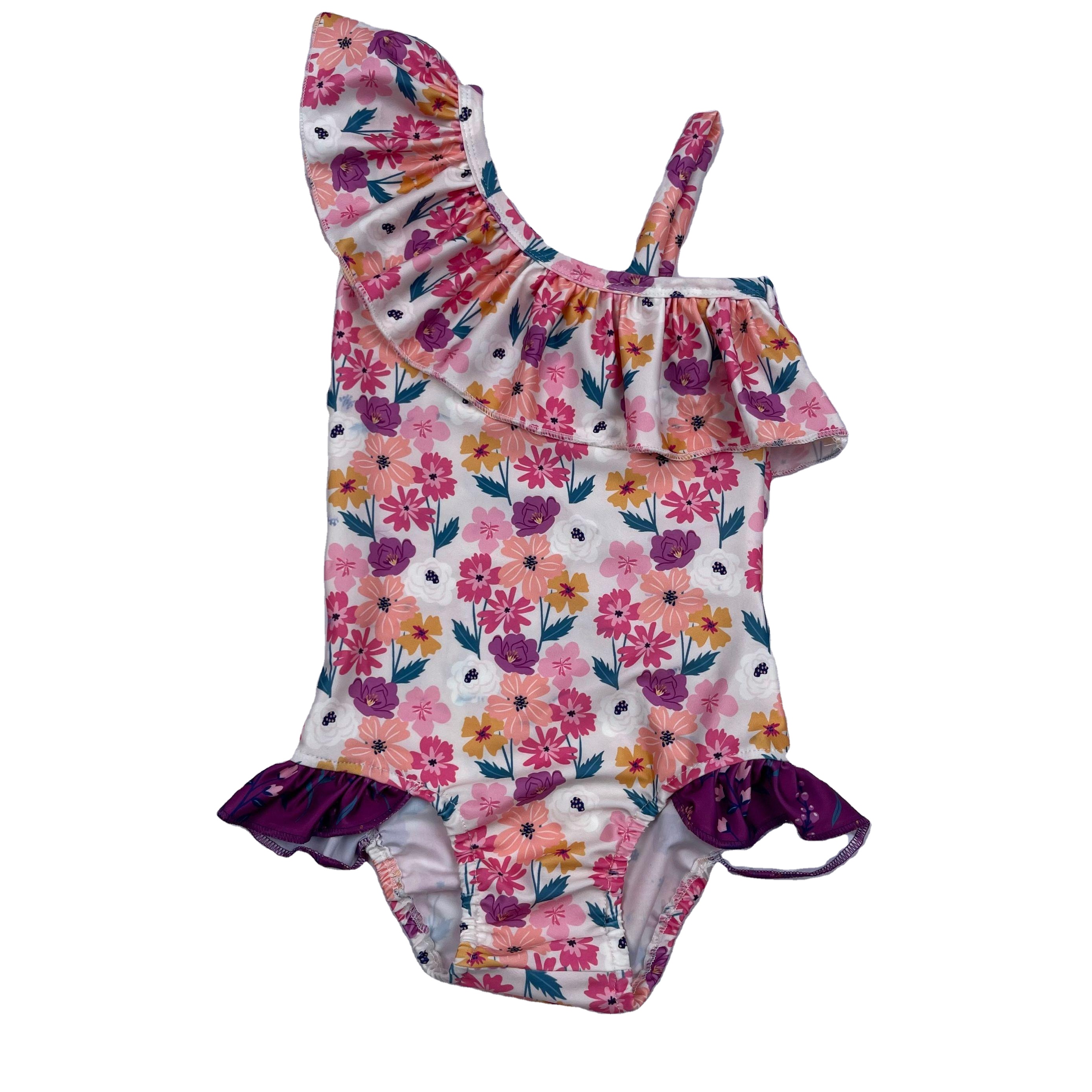 Слитный купальник Liangzhe с цветочным принтом на одно плечо для новорожденных малышей