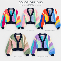 Cardigan court en maille pour femme, col en V, color block, simple boutonnage, manches longues, pour tenue décontractée