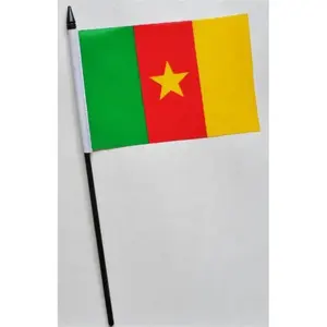 Wholesale Cameroon country national cheap 100% polyester high quality hand waving mini flags with pole