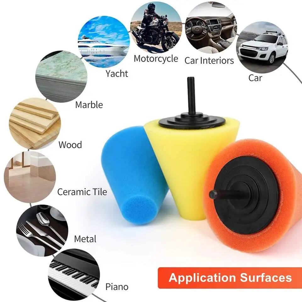 4 ''Foam Drill Kit Ferramentas Abrasivas para Polimento e Enceramento Car Hub Cone Ball Pads Polidor de Rodas