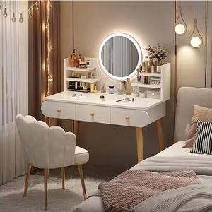 Coiffeuse scandinave moderne en bois massif et acier inoxydable avec miroir LED, tiroirs de rangement, montage facile, pour <span class=keywords><strong>chambre</strong></span> à coucher - Product Image 1