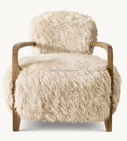 Chaise de salon moderne en cuir de mouton en bois à dossier haut
