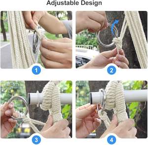 Chaise-<span class=keywords><strong>hamac</strong></span> suspendue pour arrière-cour, chaise tissée à la main en corde de coton <span class=keywords><strong>avec</strong></span> barre d'écartement en métal pliable et <span class=keywords><strong>repose</strong></span>-<span class=keywords><strong>pieds</strong></span> - Product Image 2