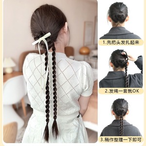 Extensiones de cabello trenzado de dos hebras para mujer, peluca de cola de caballo, resistente a altas temperaturas, para cualquier tono de piel y forma de rostro - Product Image 3