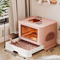 Bac à litière pour chat rectangulaire en plastique anti-éclaboussures moderne, 20L, grand format, entièrement fermé, type tiroir manuel, toilette pour chat pliable