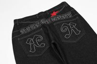 American High Street Wash Jeans en denim noir personnalisé pour hommes Jeans droits à broderie décontractée pour hommes Impression de haute qualité Jeans de designer