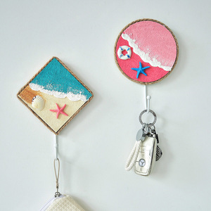 Mediterranean Style Painted <b>Wall</b> <b>Hooks</b> Square Iron <b>Hook</b> For Entryway Decor With Sand Texture And Beach Design - Product Image 3