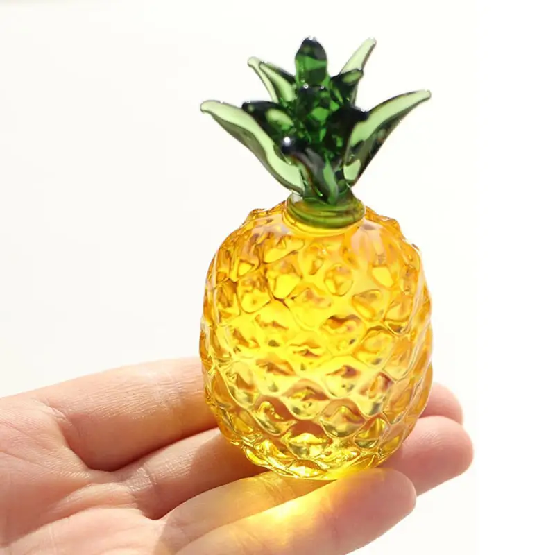 EU customized logo artificial fruits home table decoration crystal glass pineapple figurine for display
