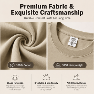 T-shirt décontracté à manches régulières en tricot lourd 305G personnalisé, 100% coton, coupe régulière, col rond, unisexe, basique, vente en gros - Product Image 3