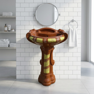 Lavabo sur pied en céramique rose carré de conception européenne pour salle de bain moderne - Product Image 2