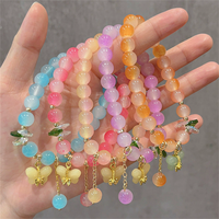 Bracelet Chaîne et Maillons Papillon Ombré Dégradé avec Perles de Jade Dorées Fait Main Tendance pour Filles et Femmes – Cadeau Idéal