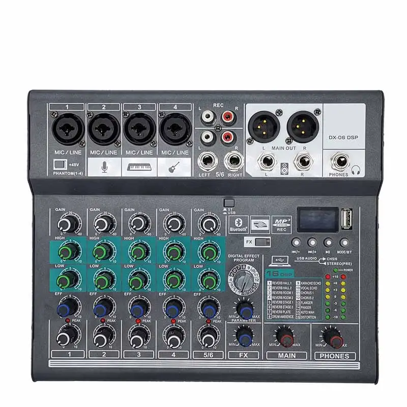 6 channel console mixer for music mixer 5V power adapter 16DSP effect audio mixer