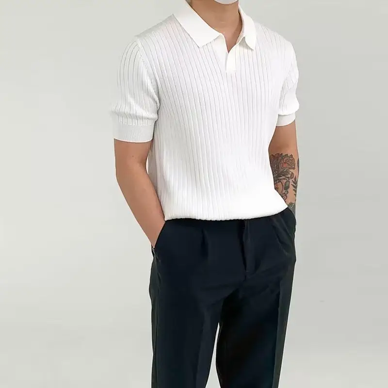 Streifen Polo Shirt Eis Seide Stoff Revers Polo Shirts Benutzer definiertes Logo Golf Polo Shirt Großhandel Mode Blank Print Muster