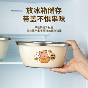 Tazón de acero inoxidable con tapa, engrosado, para uso en cocina, para mezclar masa, batir huevos, sopas, manteca, lavar verduras, reutilizable - Product Image 4