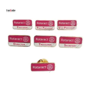 Custom Rotaract Club President Lapel Pins Die Struck Brass Hard Enamel Badges In 24K Gold Plating