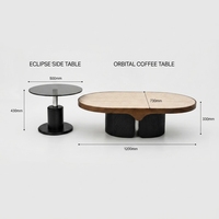 Ensemble de tables basses gigognes contemporaines en bois avec plateau en ardoise, hauteur réglable, mobiles, écologiques, faites à la main, certifiées BIFMA