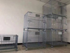 Tel örgü konteyner tekerlekler ile galvanizli çelik katlanabilir tel örgü haddeleme kafes - Product Image 4