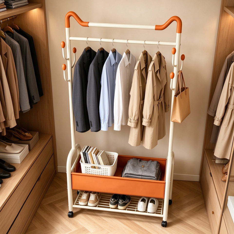 Modern Movable Coat Rack Adjustable Height Carbon Steel Rolling Garment ...