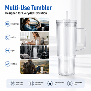 كوب بلاستيكي شفاف مزدوج الجدار بسعة 40 أونصة مع مقبض وشفاطة للسيارة، متوفر بالجملة - Product Image 6
