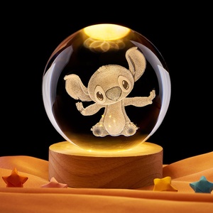 Boule de cristal K9 gravée au laser <span class=keywords><strong>3D</strong></span>, lampe de nuit LED, lampe <span class=keywords><strong>en</strong></span> verre chaud avec base <span class=keywords><strong>en</strong></span> bois pour la chambre des enfants, décoration de la maison, cadeau d'anniversaire - Product Image 1
