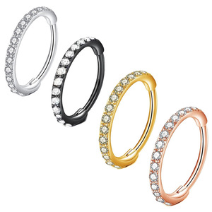 Anneau à segment articulé en or jaune 18 carats <span class=keywords><strong>Tragus</strong></span> <span class=keywords><strong>Piercing</strong></span> Clicker Style classique en acier inoxydable Zircon <span class=keywords><strong>Piercing</strong></span> Stories Clicker Side - Product Image 1