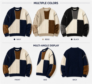 Pull en maille torsadée patchwork pour homme, color block, épais, tricot d'hiver, fabricant sur mesure - Product Image 2