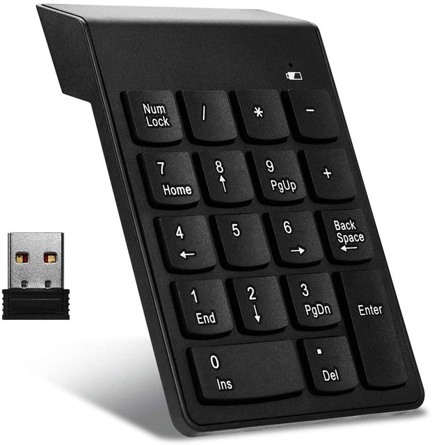 Mini Wireless Numeric Keyboard 2.4GHz Numpad 18 Keys Digital Pave Numpad for Accounting Teller Laptop Notebook Tablets