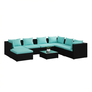 Ensemble de salon de jardin noir et bleu aqua 6 places en rotin, mobilier d'extérieur au design contemporain, résistant aux intempéries - Product Image 1