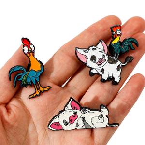 Venta al por mayor Moana lujo Anime dibujos animados solapa Pin insignias lindo Animal pollo vaca Metal aleación broche esmalte pines regalo para amigos - Product Image 3