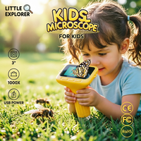 Microscope numérique portable pour enfants, zoom 1000X, photo HD, mise au point manuelle, éclairage LED, câble USB, utilisation sur ordinateur, exploration de la nature, cadeau