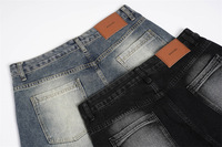 Jean baggy bleu YUANBOFEI vintage à ourlet brut et motif ligné, jean large pour homme avec surpiqûres contrastées pour le streetwear