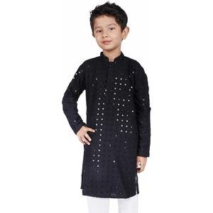 Ensemble de kurta classique pour garçons en rayonne noire |   Tenue traditionnelle pakistanaise à manches longues pour enfants, style ethnique, pour mariage et festivals, coupe classique - Product Image 4