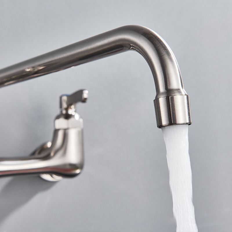 Stainless Steel Folding Kitchen Sink Faucet For Window - 2 Hole Swivel Hot & Cold Mixer Tap, Brushed